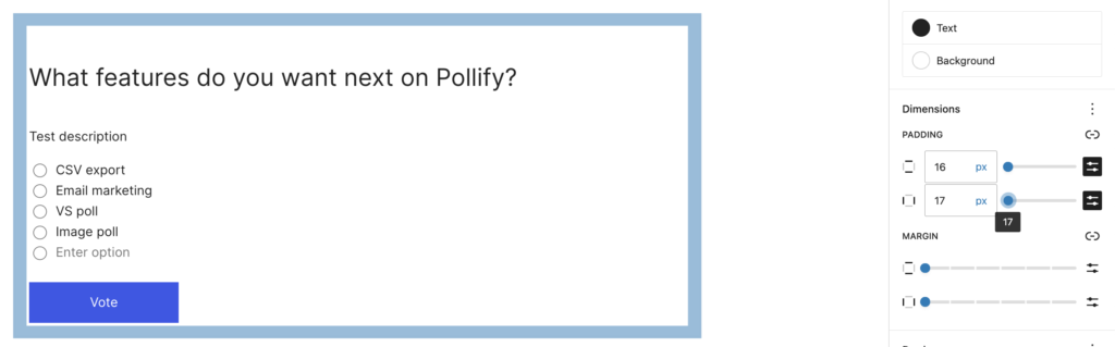 padding and margin setting in wordpress poll