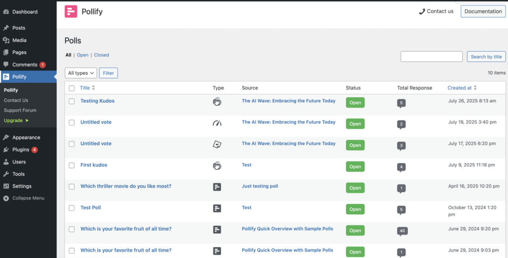 pollify dashboard overview