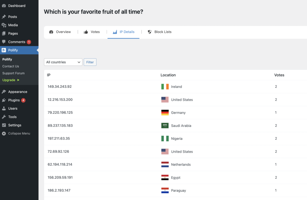 IP details you can get with pollify
