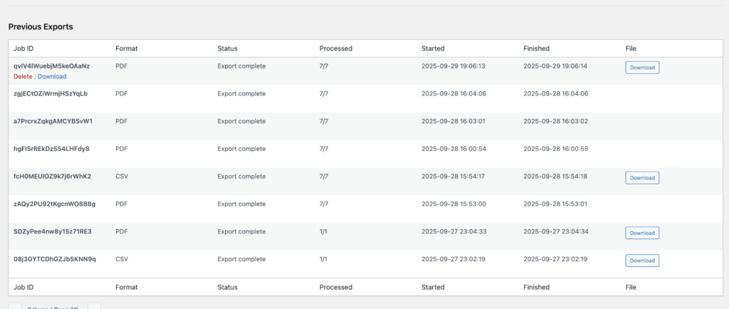 View poll data export history in WordPress with Pollify- export poll results in WordPress