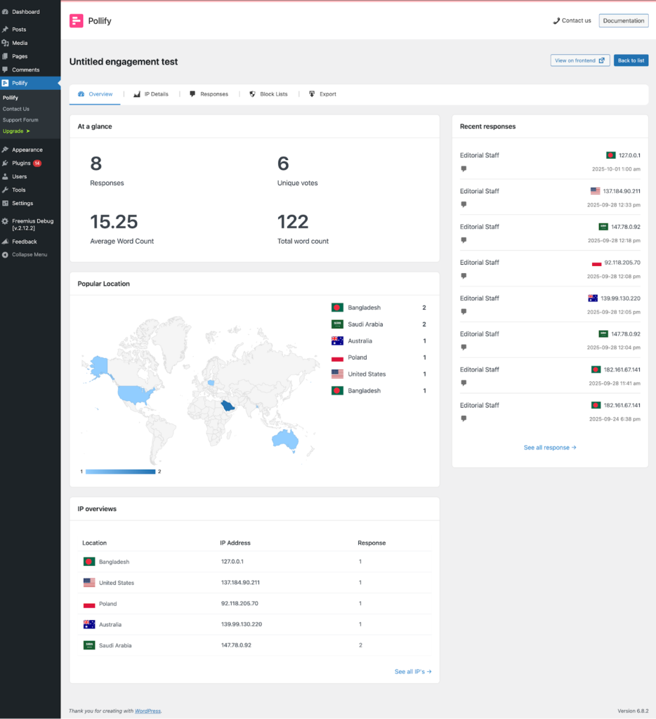feedback results overview of Pollify Engagement block