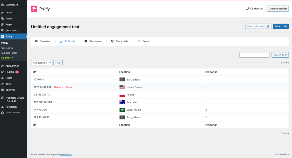 I{ details overview of Pollify Engagement block