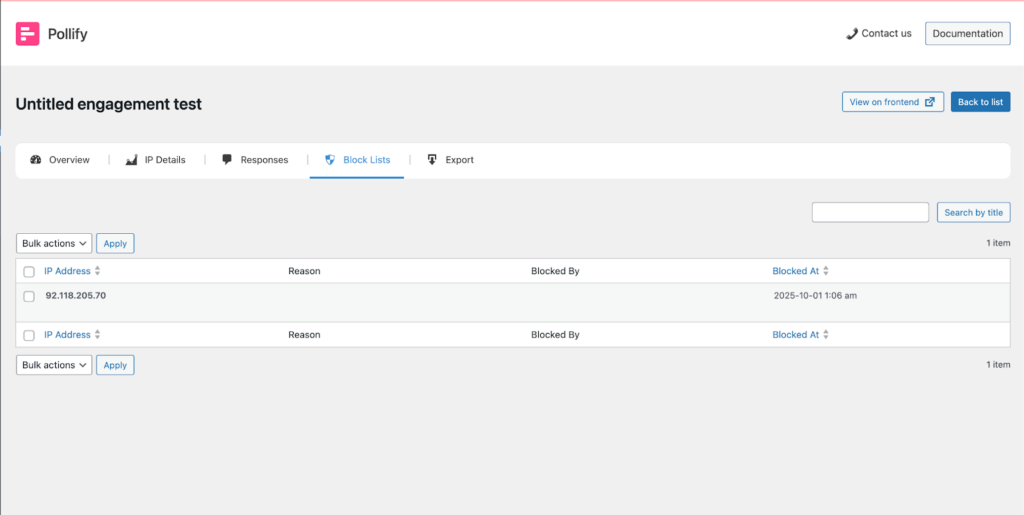block list overview of Pollify Engagement block