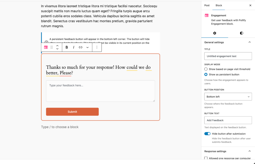 poll box overview of Pollify Engagement block