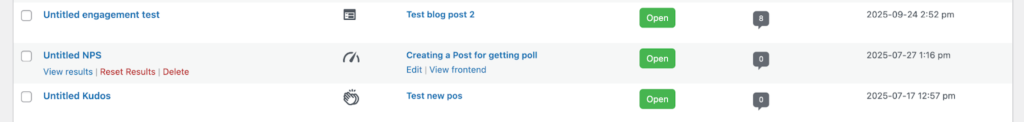 admin panel overview of Pollify Engagement block