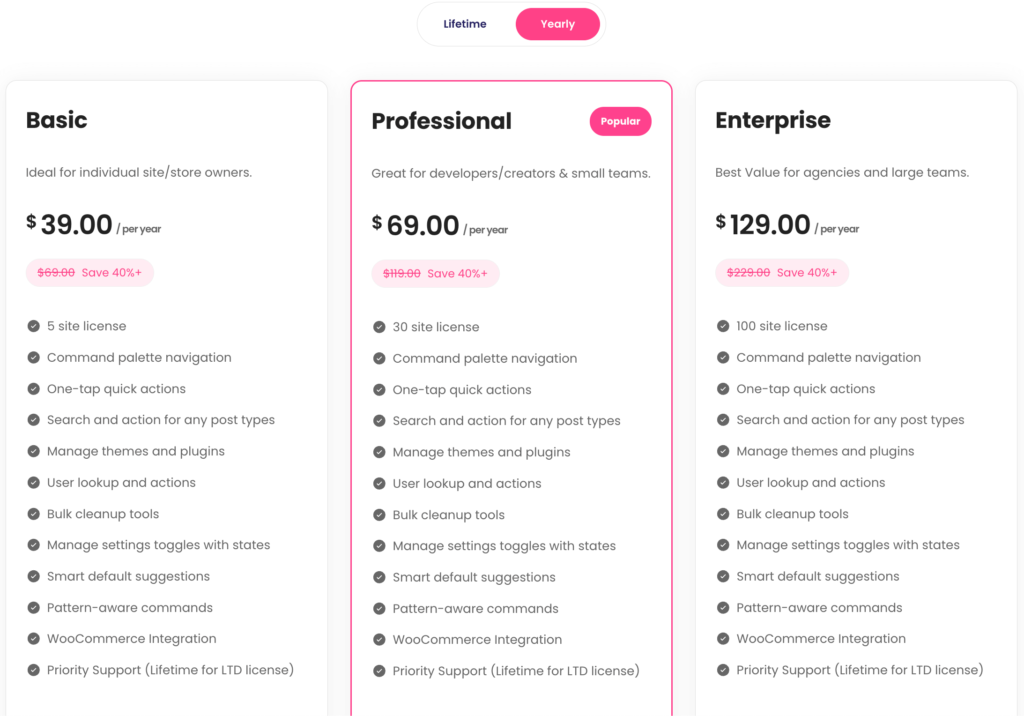 commanify yearly pricing plan