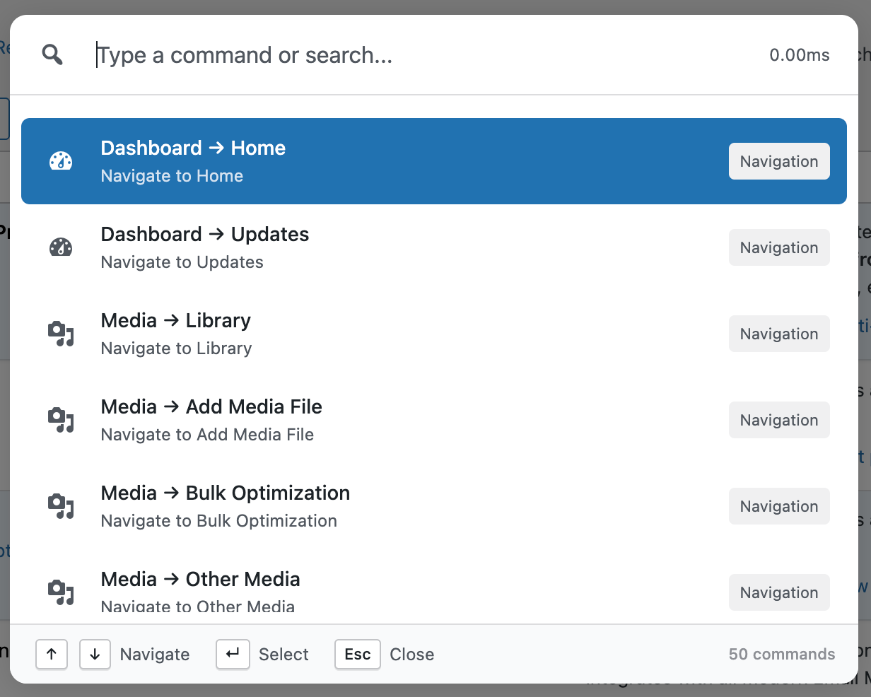 commandify command palette dashboard