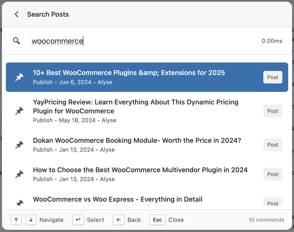 combine navigation, search and command with commandify- like we searched for a post and editing in this image from same page
