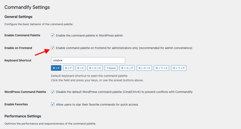 enable commandify on frontend- explore all commands without navigating to dasjboard