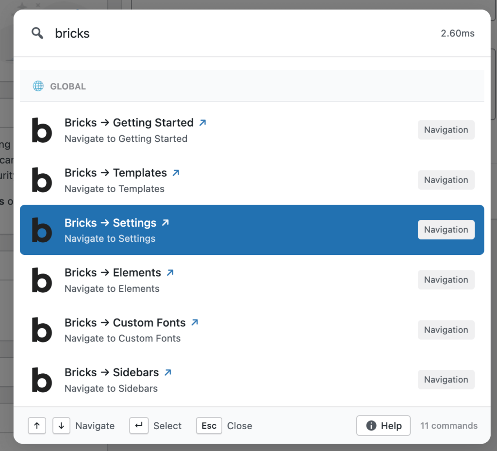 all-top-commands-on-bricks-builder by commandify command palette