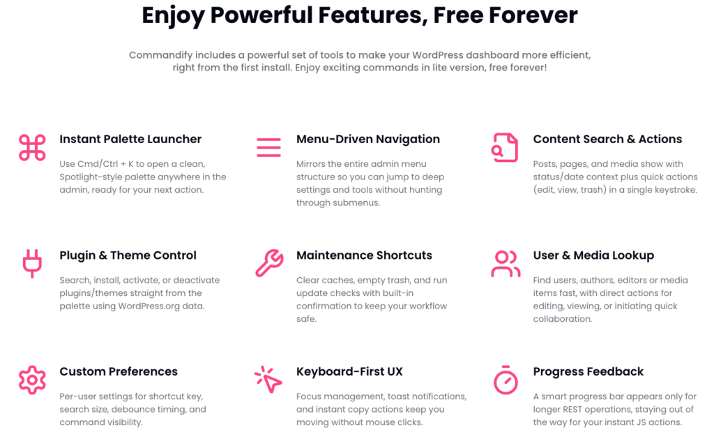 commandify plugin free features at a glance